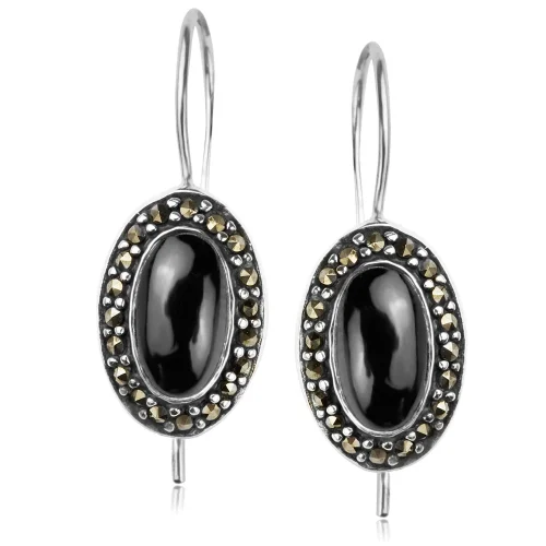 Kolczyki srebrne z onyksem i markazytami