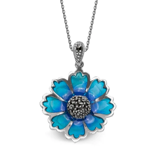 Zawieszka srebrna z markazytami i emalią