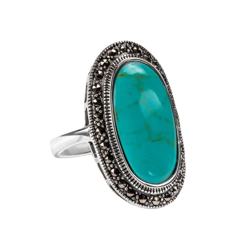 Pierścionek srebrny z markazytami i turkusem