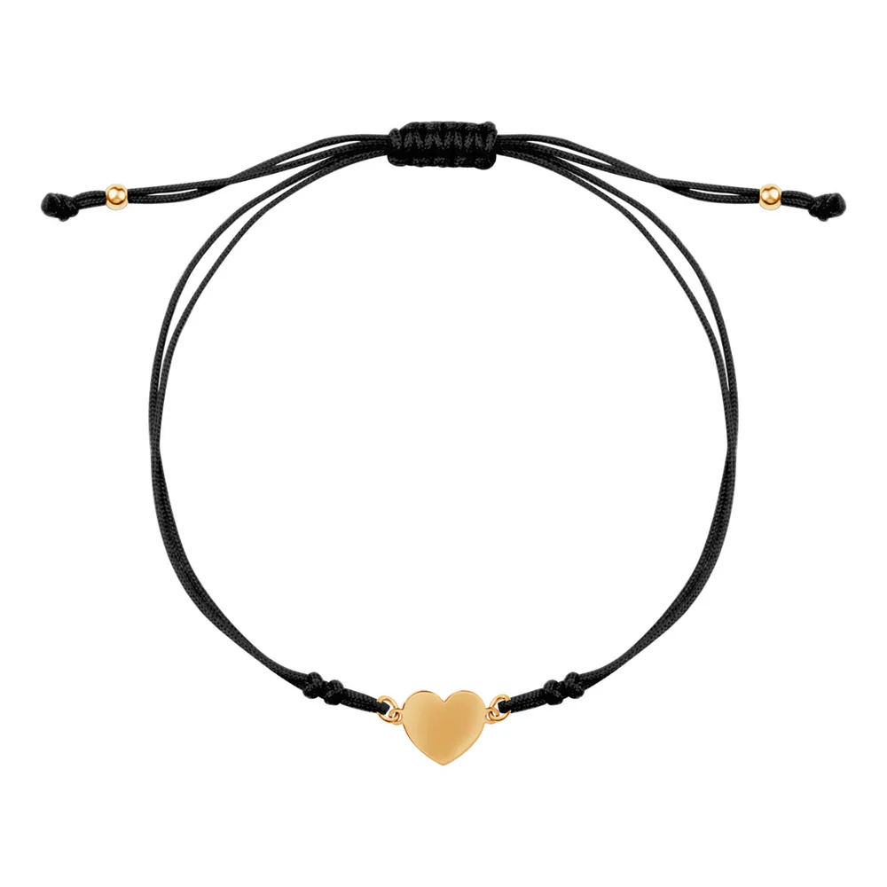 Bransoletka złota na czarnym sznurku – serce