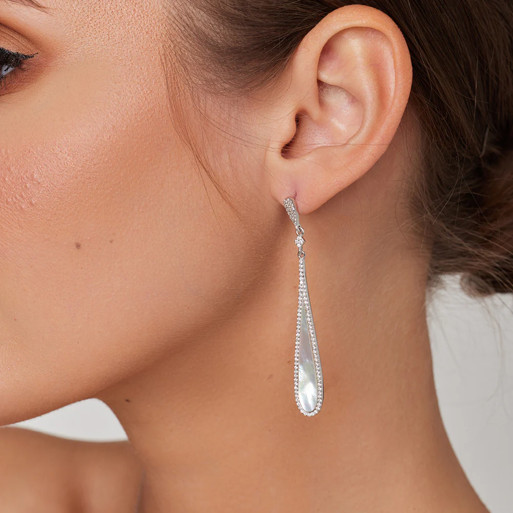 Kolczyki srebrne z masą perłową i cyrkoniami