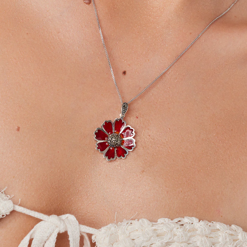 Zawieszka srebrna z markazytami i emalią