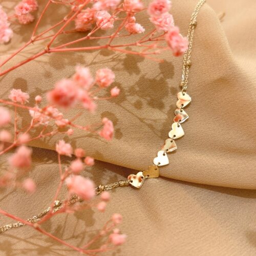 Bransoletka złota na podwójnym łańcuszku z motywem serc