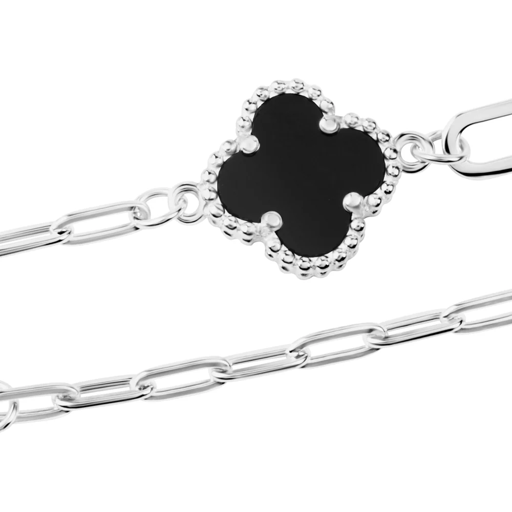 Bransoletka srebrna z onyksem - koniczyna