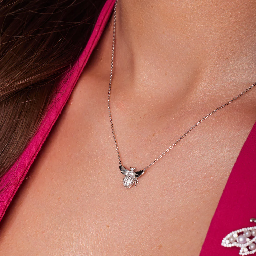 Naszyjnik srebrny z cyrkoniami - żuk