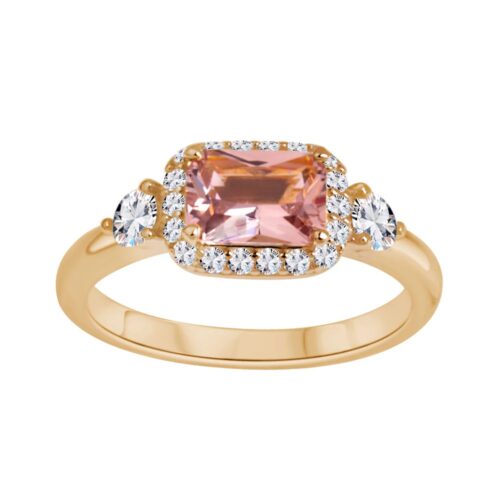 Pierścionek srebrny pozłacany z morganitem i cyrkoniami