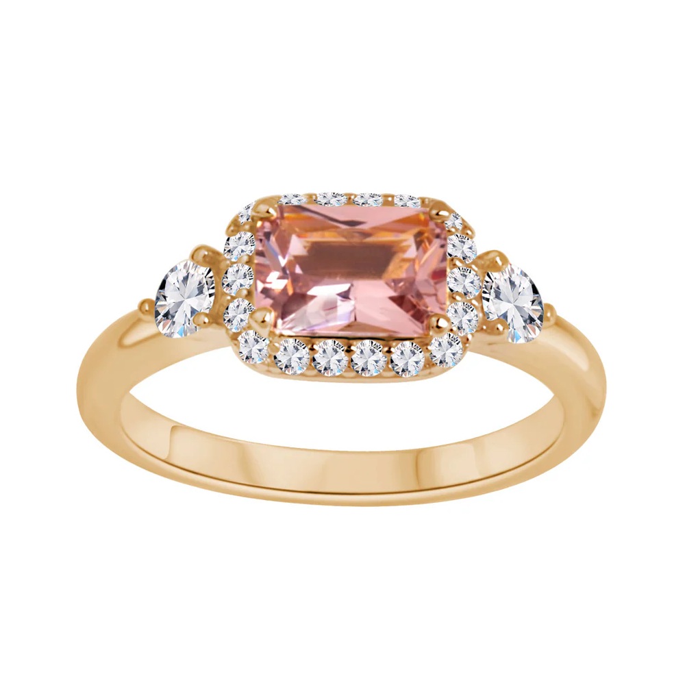 Pierścionek srebrny pozłacany z morganitem i cyrkoniami