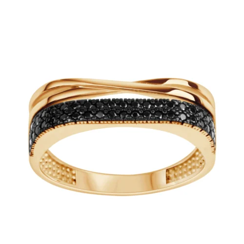 Pierścionek srebrny pozłacany z czarnymi cyrkoniami