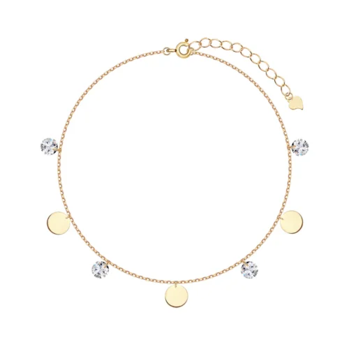 Bransoletka na nogę srebrna pozłacana z cyrkoniami