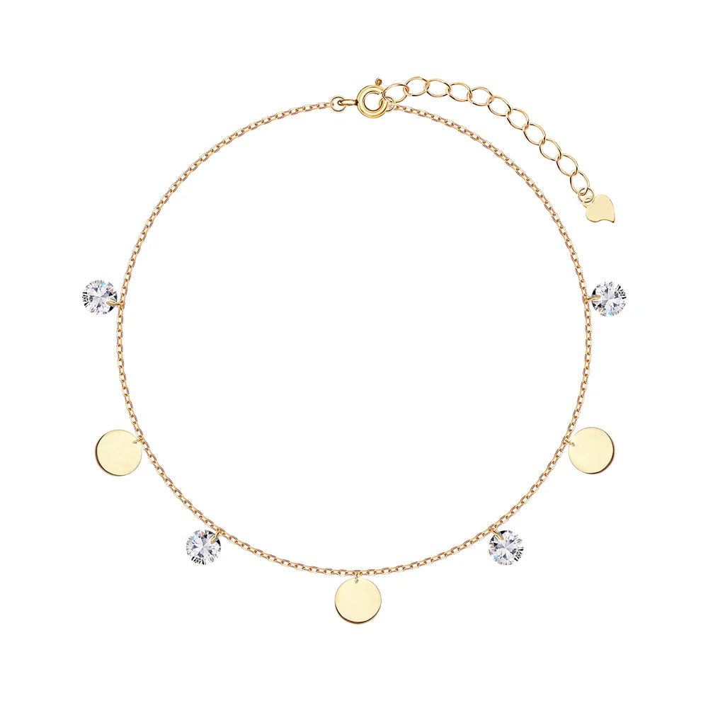 Bransoletka na nogę srebrna pozłacana z cyrkoniami