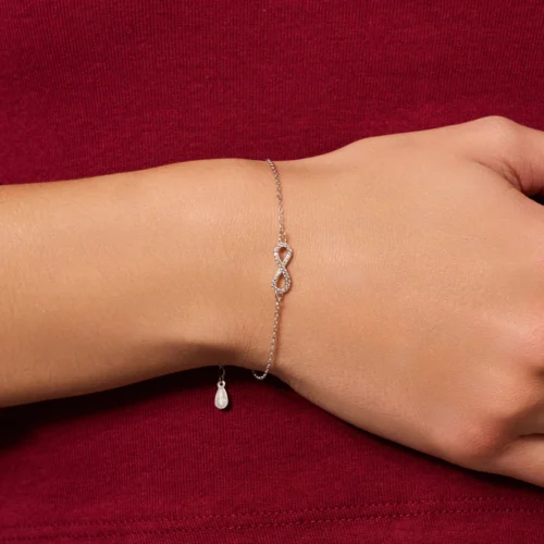 Bransoletka srebrna z cyrkoniami - nieskończoność