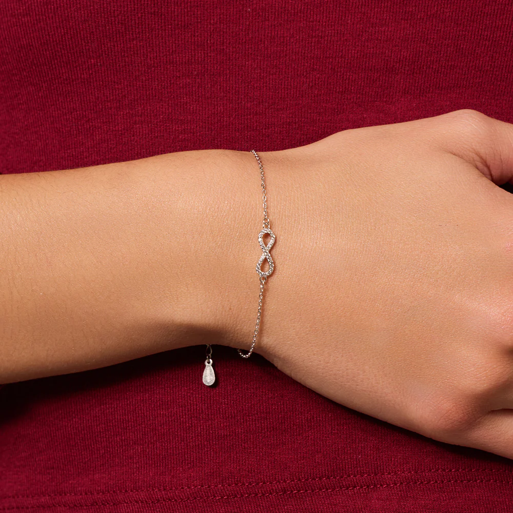 Bransoletka srebrna z cyrkoniami - nieskończoność