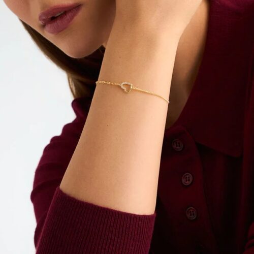 Bransoletka srebrna pozłacana z cyrkoniami - serce