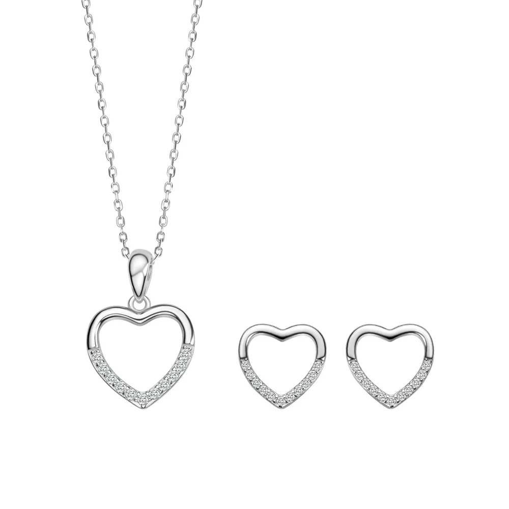 Komplet biżuterii z cyrkoniami z naszyjnika i kolczyków w kształcie serc