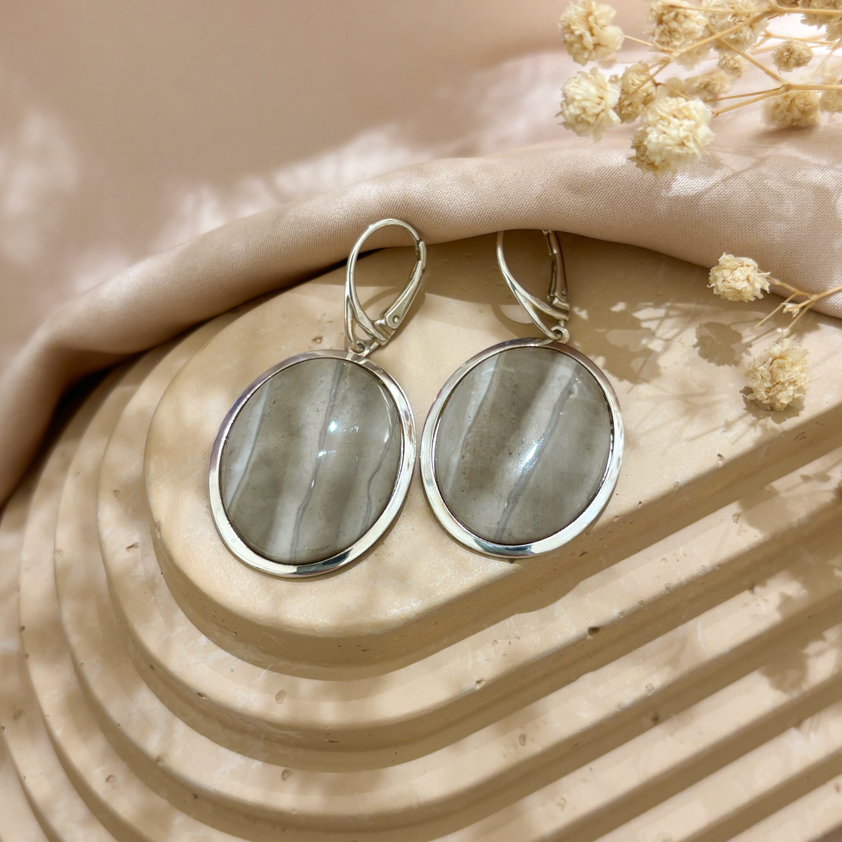 Kolczyki srebrne z krzemieniem pasiastym