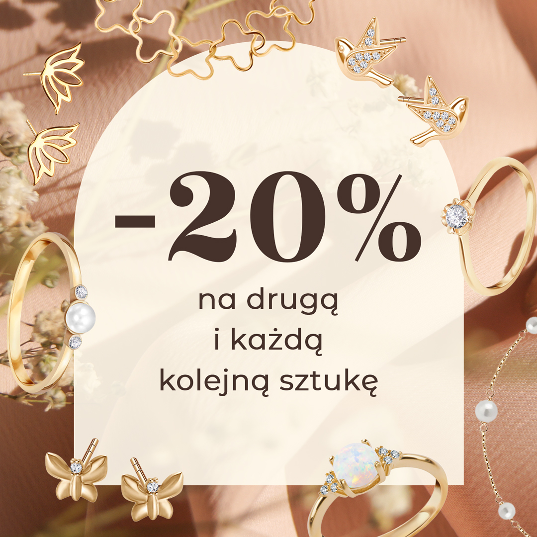 Promocja -20% na drugą i każdą kolejną sztukę biżuterii