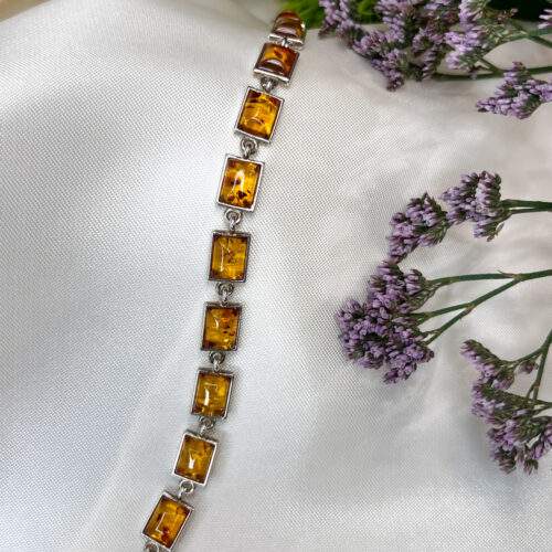 Bransoletka srebrna z bursztynami naturalnymi